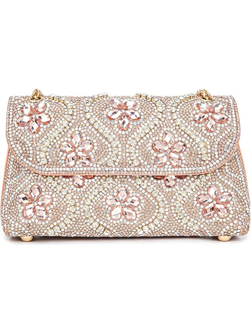 Elegant Flower Evening Clutch - Rhinestone Crossbody Bag with Chain Strap